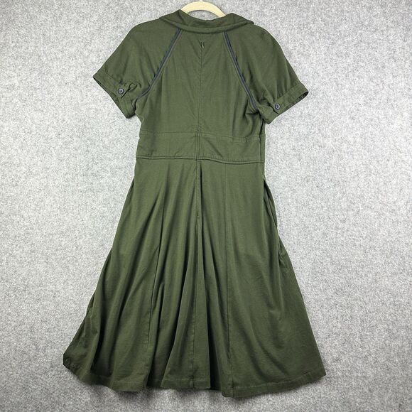 Eshakti Fit Flare Dress Womens Small 6 Olive Green Pockets Cotton Stretch Zip - Picture 5 of 15